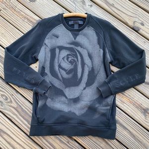 Black Scale Crewneck Sweatshirt Rose Graphic Embroidered Logo
